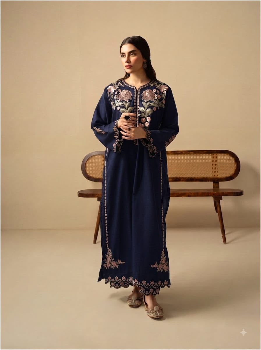 Elegance Redefined – Embroidered Pure Shamoze Silk 2 Piece Suit