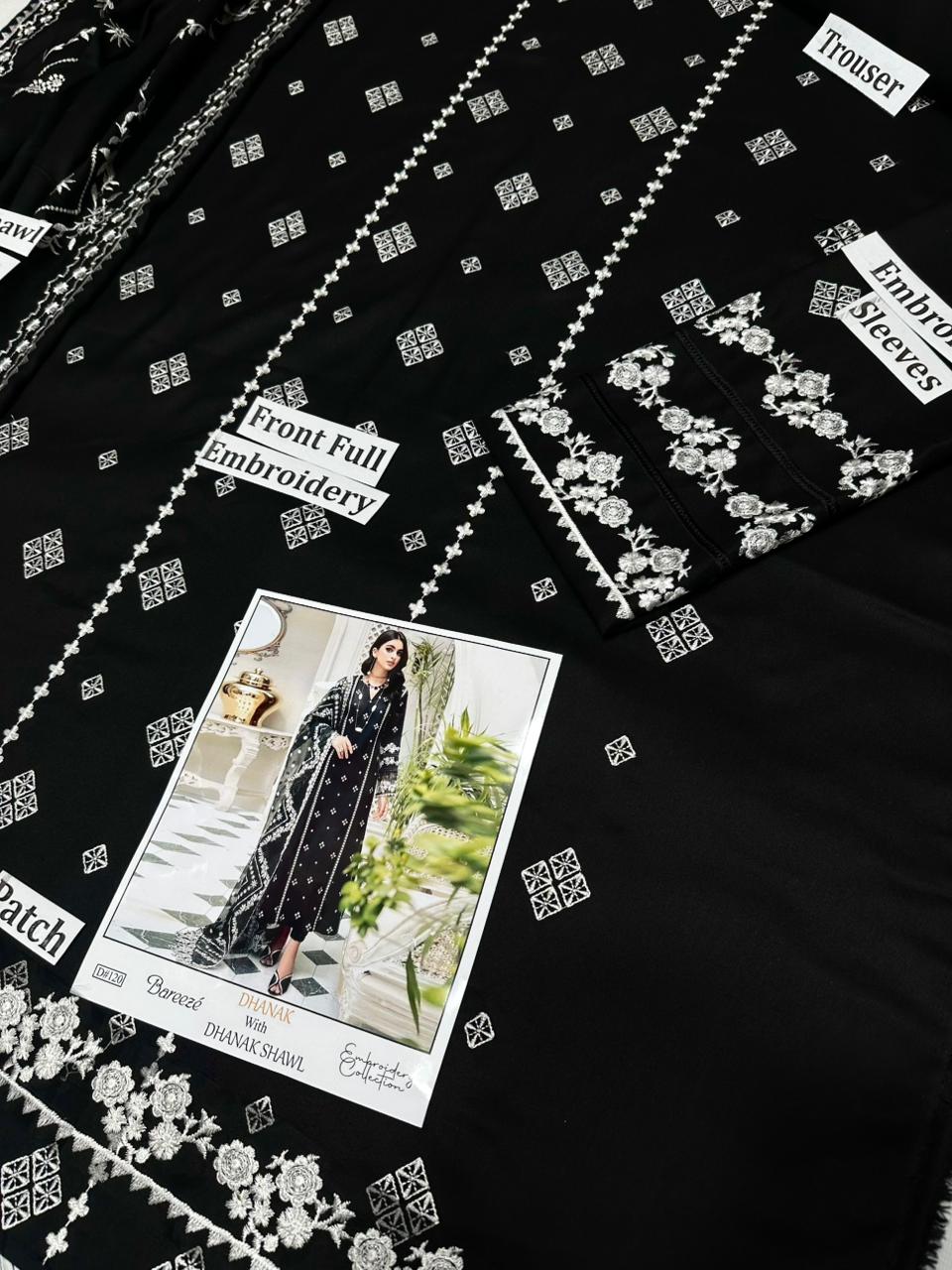 Bareeze Winter Dhanak Collection – Front & Sleeves Heavy Embroidered 3 Piece Suit