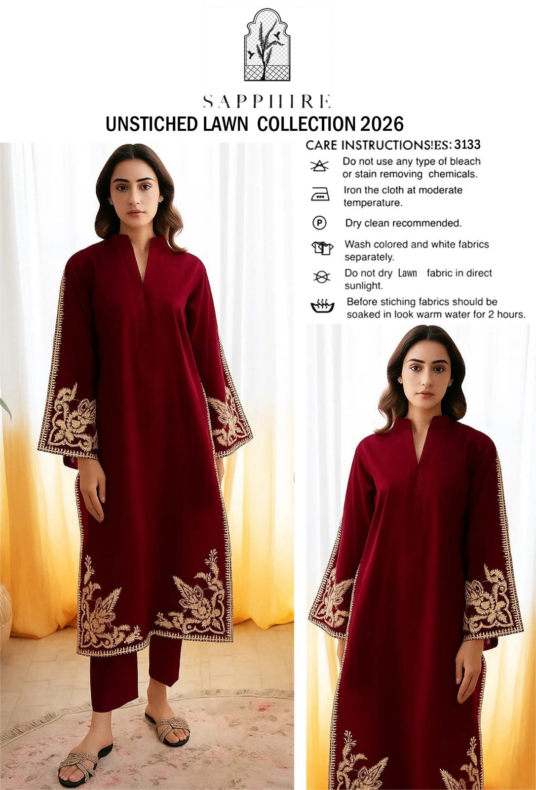 LAWN EMBROIDERED 2PC UNSTITCH S27