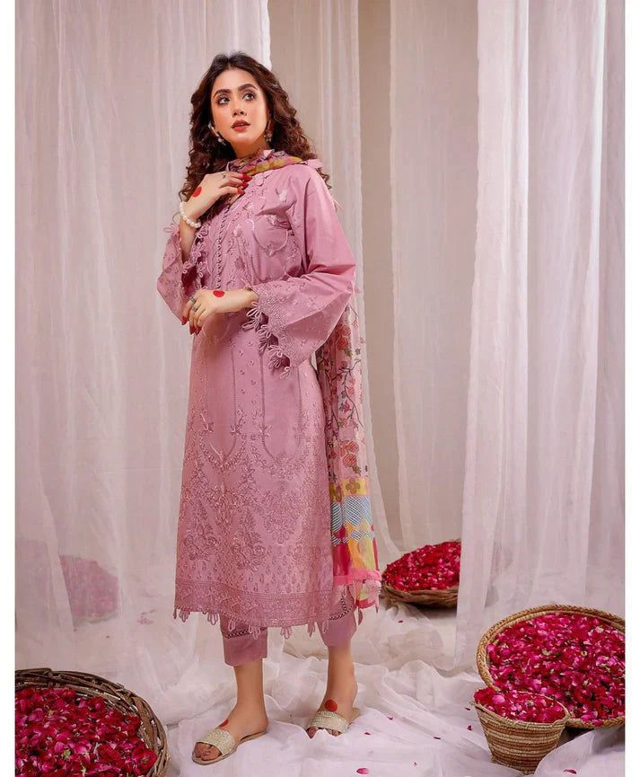 IZEL Winter Dhanak Collection – Embroidered 3 Piece Suit with Printed Wool Shawl