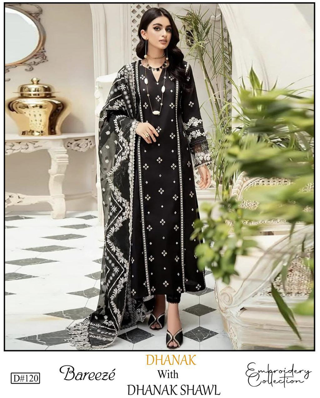 Bareeze Winter Dhanak Collection – Front & Sleeves Heavy Embroidered 3 Piece Suit