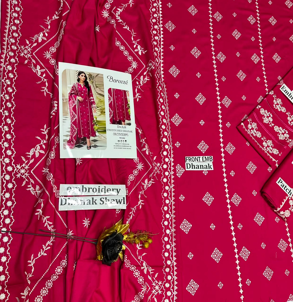Bareeze Winter Dhanak Collection – Front & Sleeves Heavy Embroidered 3 Piece Suit