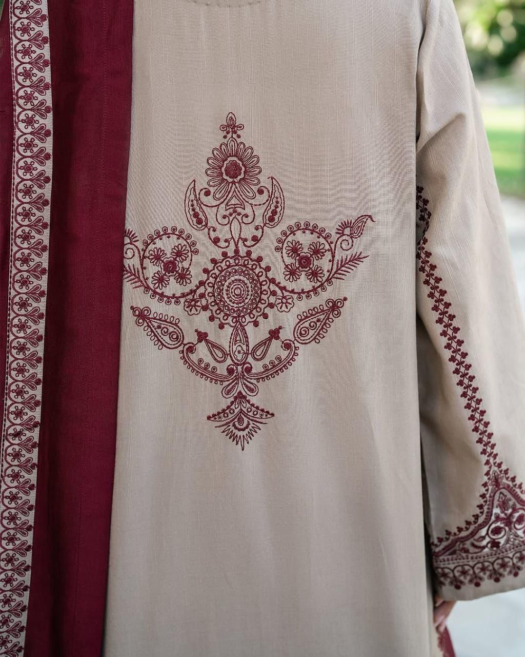 Baroque Dhanak Collection – Embroidered 3 Piece Suit with Printed Wool Shawl