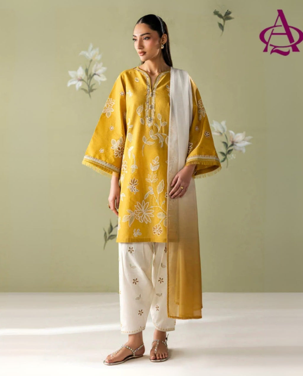Laam Dhanak Winter Collection 2026 – Front & Sleeves Heavy Embroidered 2 Piece Suit