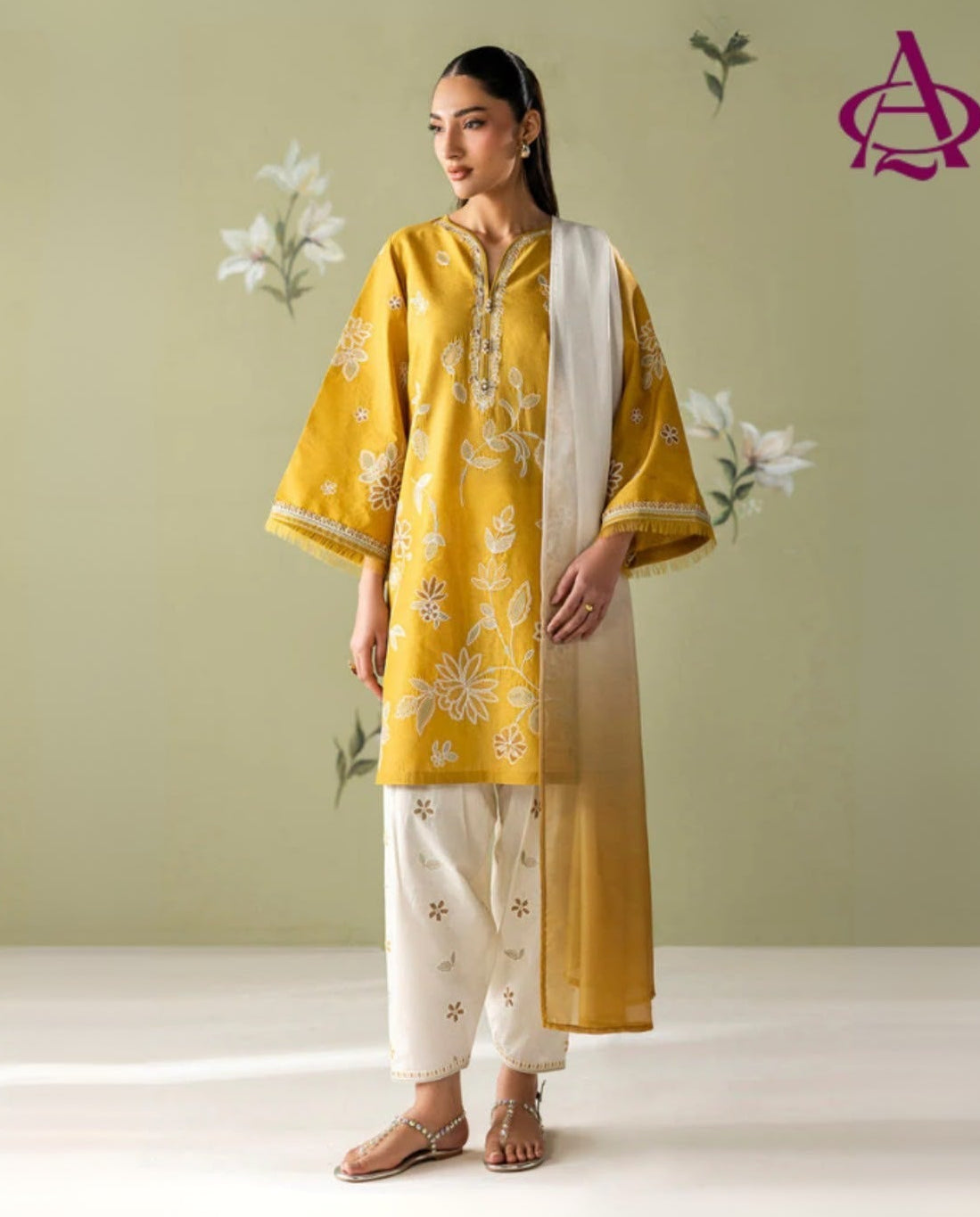 Laam Dhanak Winter Collection 2026 – Front & Sleeves Heavy Embroidered 2 Piece Suit