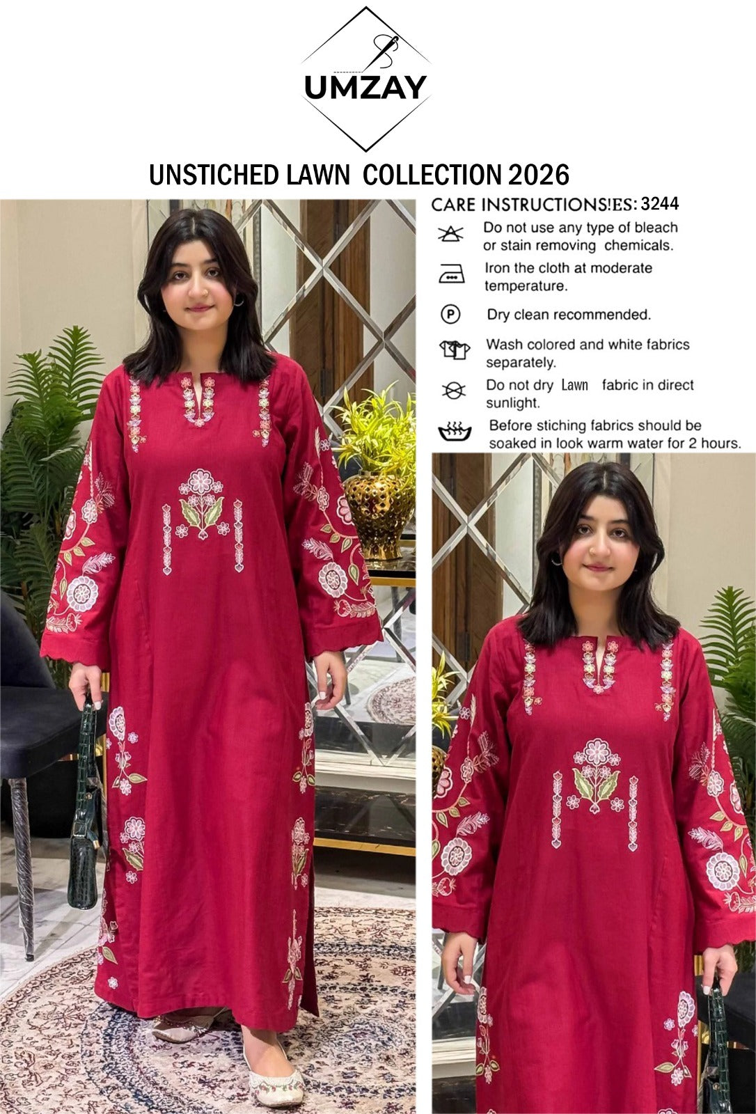 LAWN EMBROIDERED 2PC UNSTITCH S43