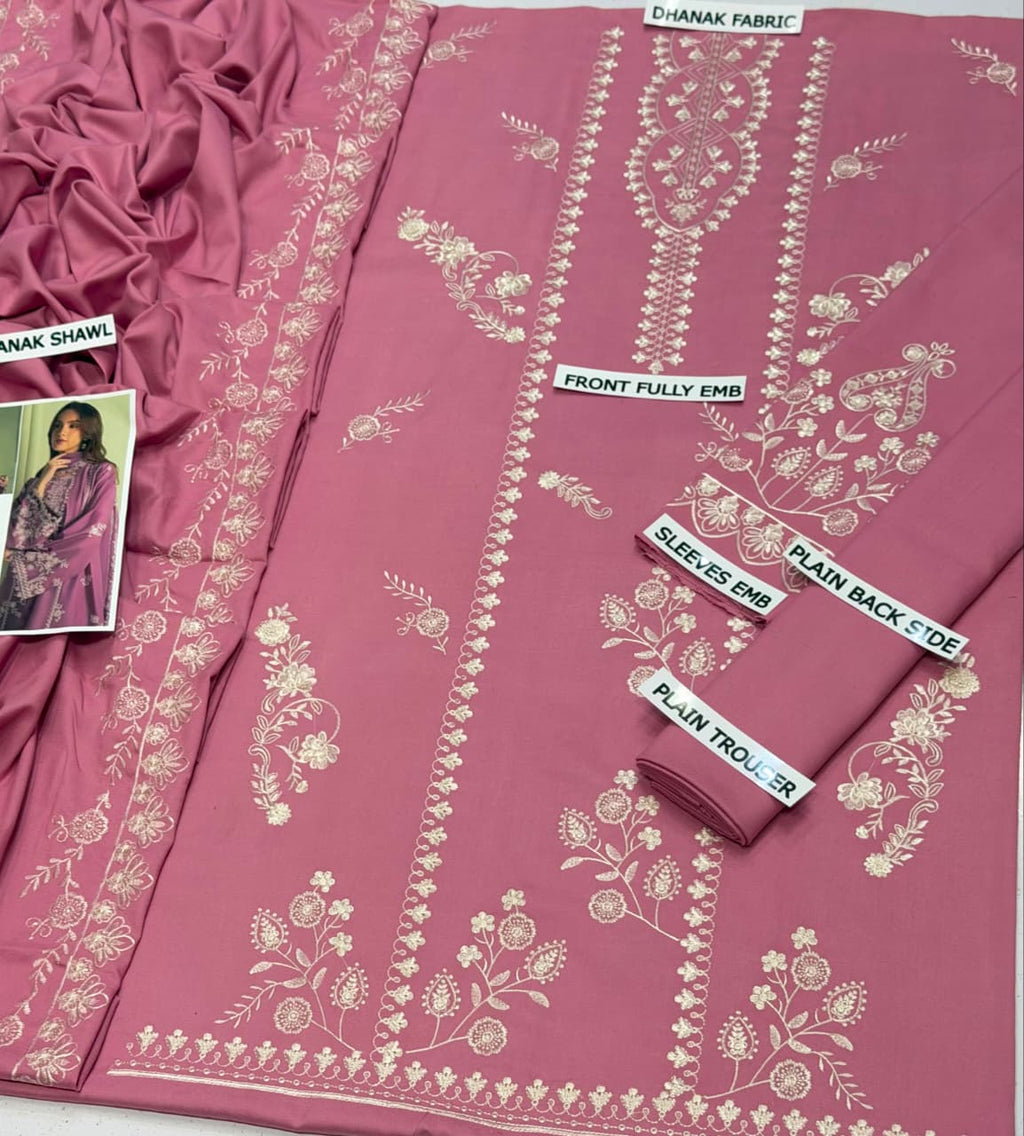 Cross Stitch Embroidered 3 Piece Suit with Dhanak Shawl