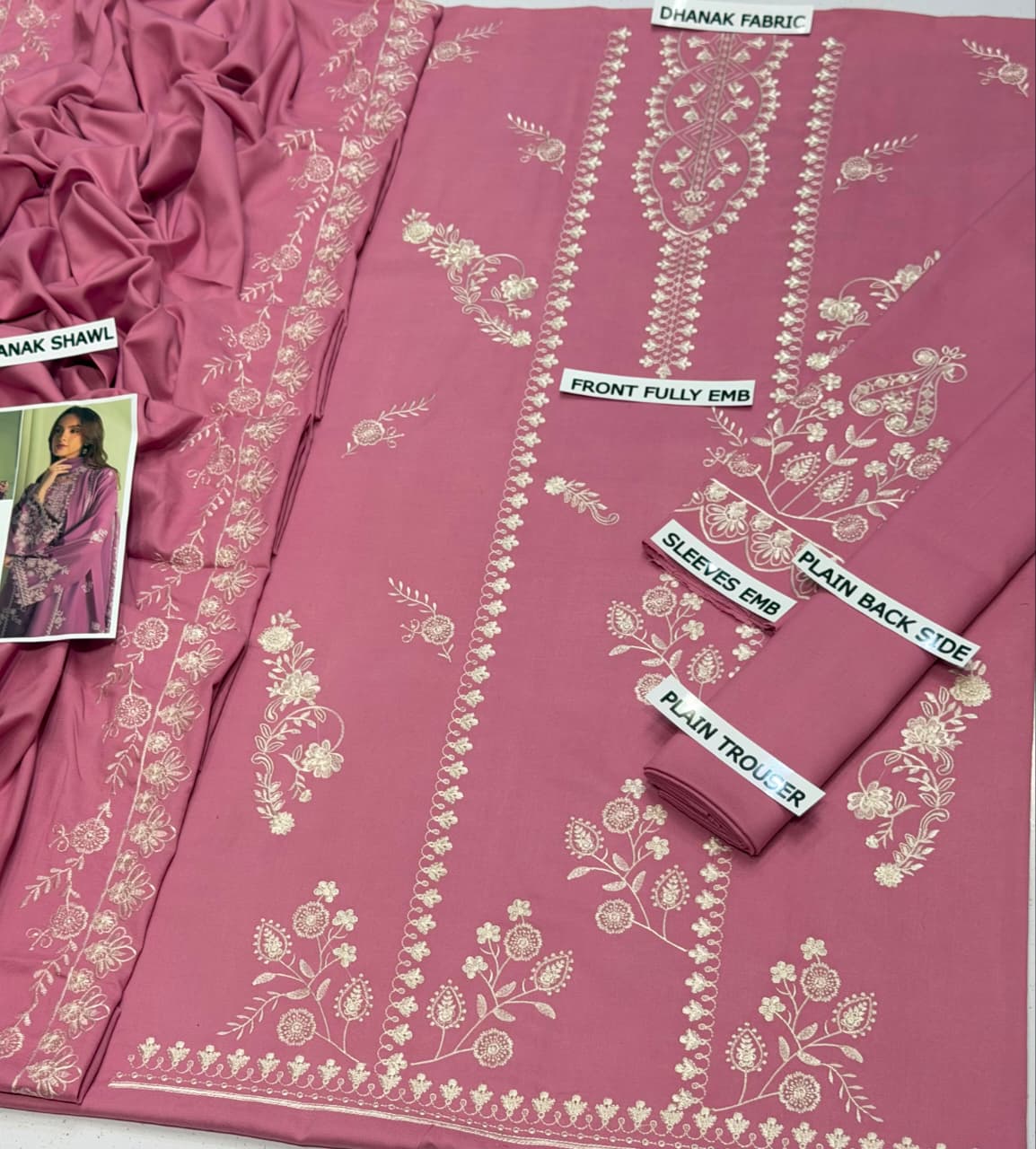 Cross Stitch Embroidered 3 Piece Suit with Dhanak Shawl