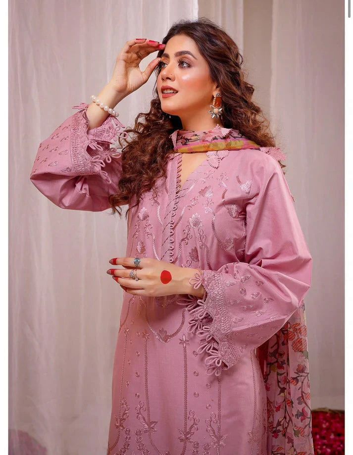 IZEL Winter Dhanak Collection – Embroidered 3 Piece Suit with Printed Wool Shawl