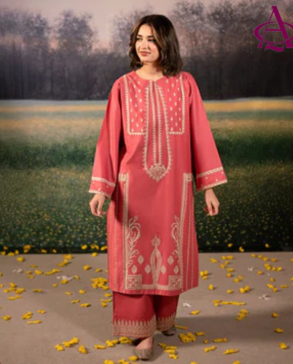 Laam Dhanak Winter Collection 2026 – Front & Sleeves Heavy Embroidered 2 Piece Suit