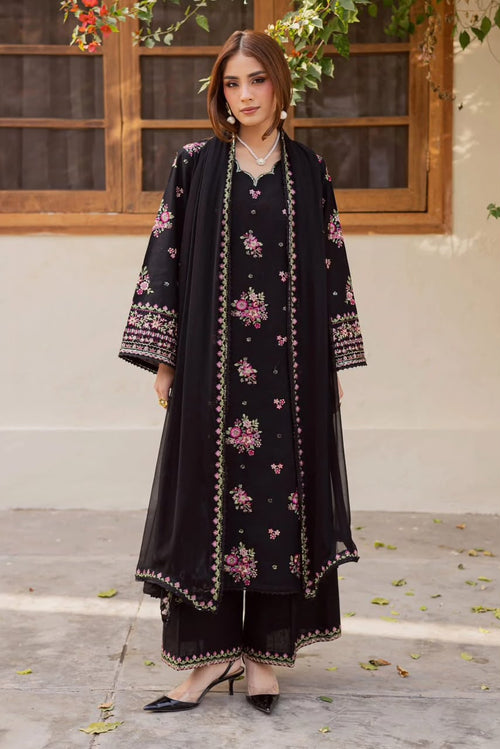 BLACK EMBROIDERED 3PC UNSTITCH