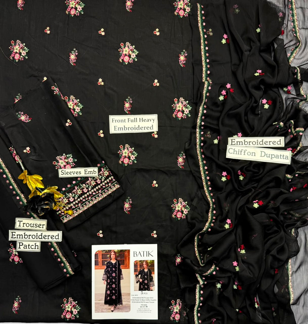 BLACK EMBROIDERED 3PC UNSTITCH