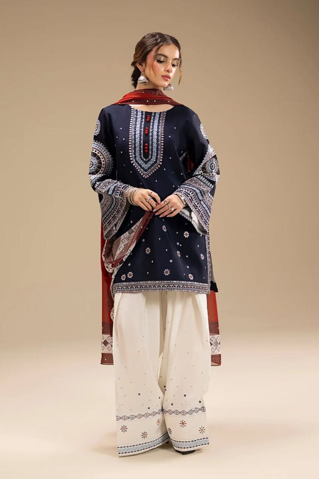BLUE EMBROIDERED 3PC UNSTITCH