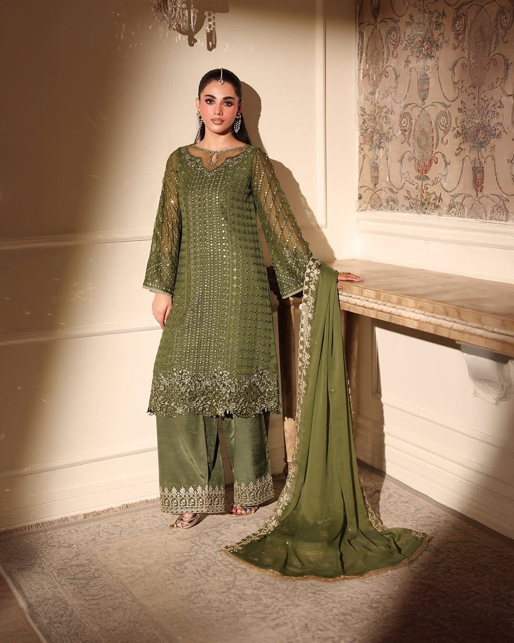 Azure Chiffon Embroidered