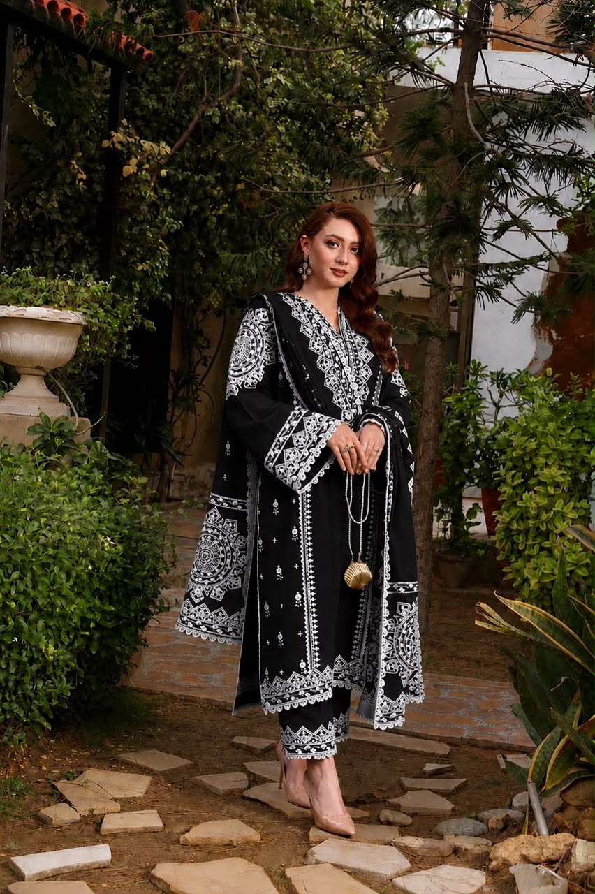 BLACK 3PC EMBROIDERED
