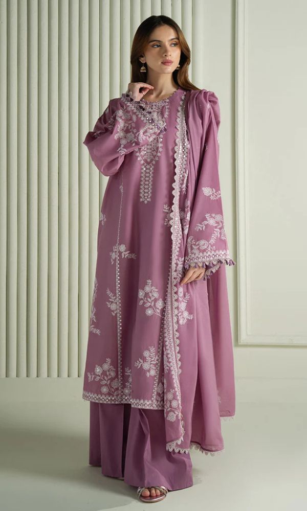 Cross Stitch Embroidered 3 Piece Suit with Dhanak Shawl
