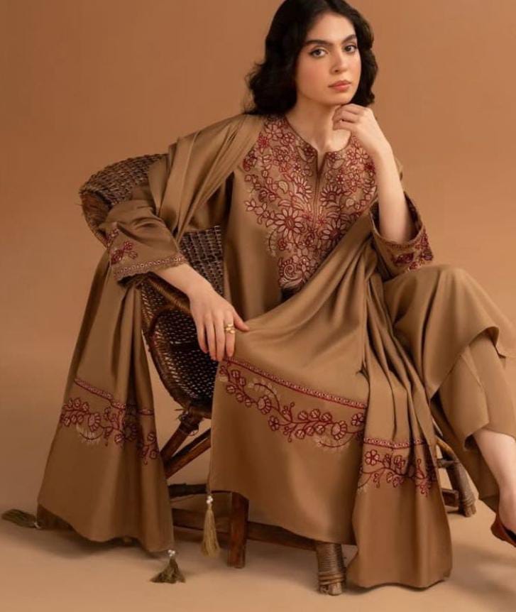 Florent Embroidered 3 Piece Suit with Dhanak Shawl