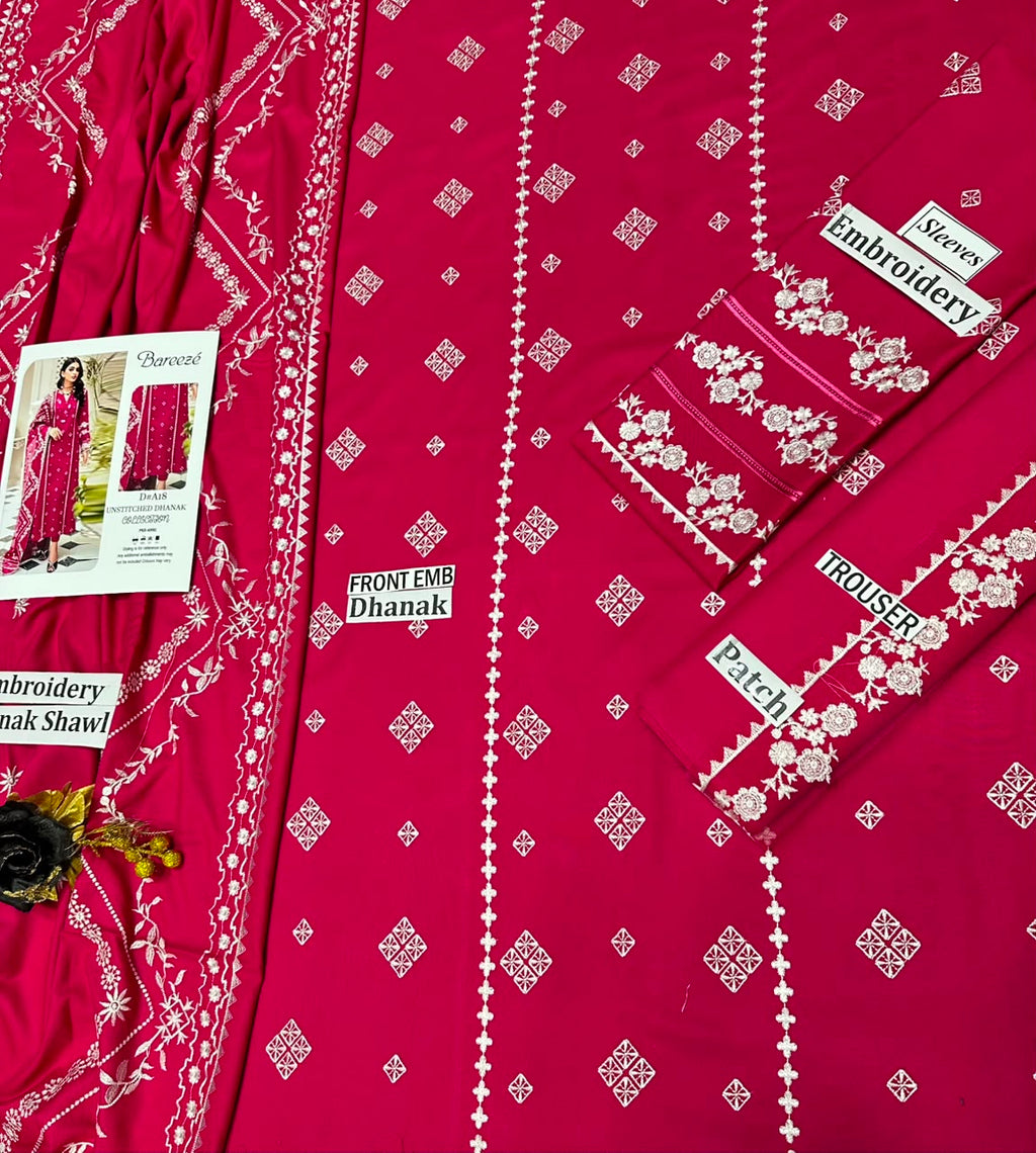 Bareeze Winter Dhanak Collection – Front & Sleeves Heavy Embroidered 3 Piece Suit