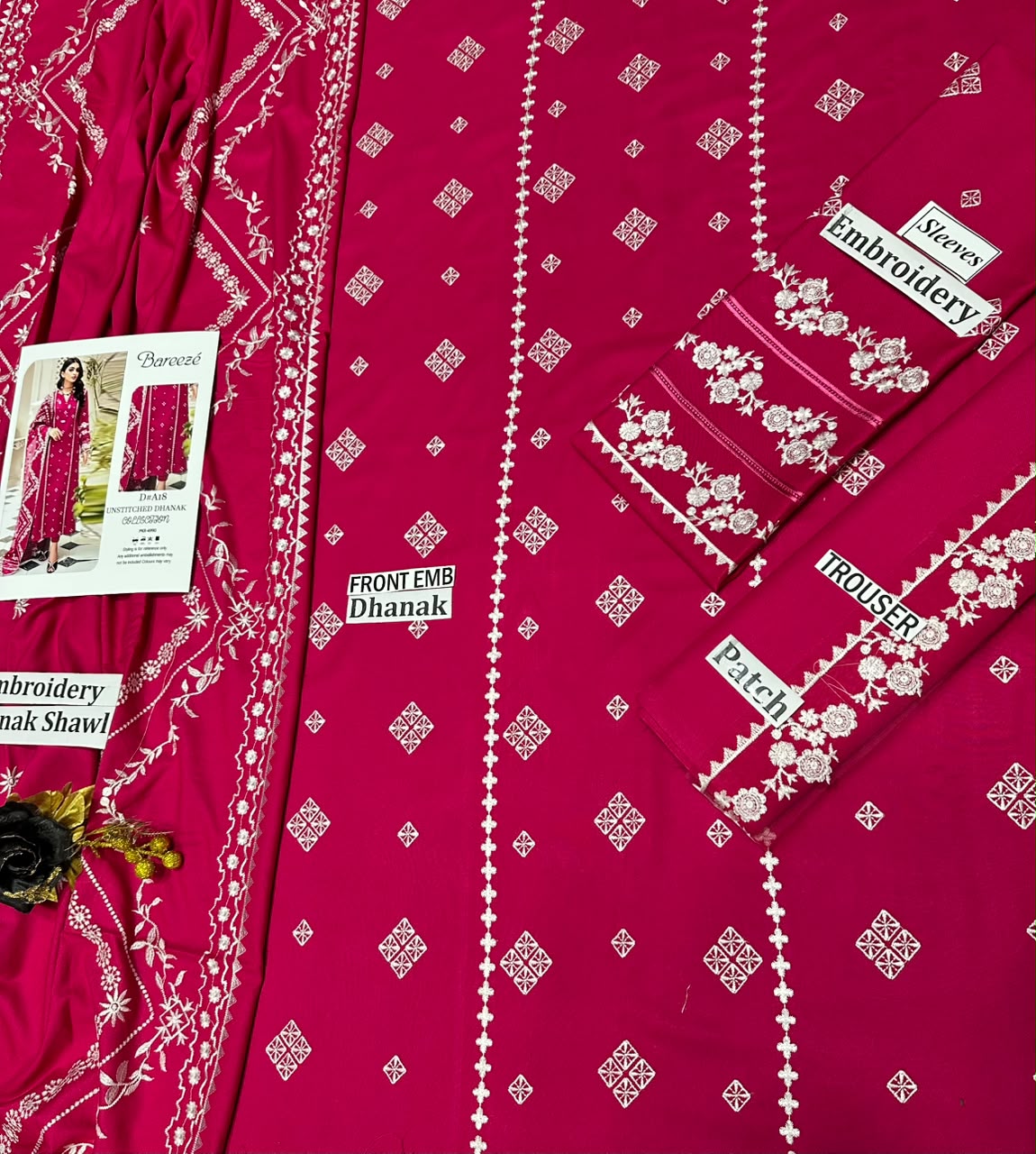 Bareeze Winter Dhanak Collection – Front & Sleeves Heavy Embroidered 3 Piece Suit