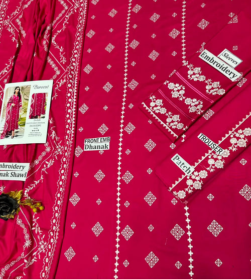 Bareeze Winter Dhanak Collection – Front & Sleeves Heavy Embroidered 3 Piece Suit
