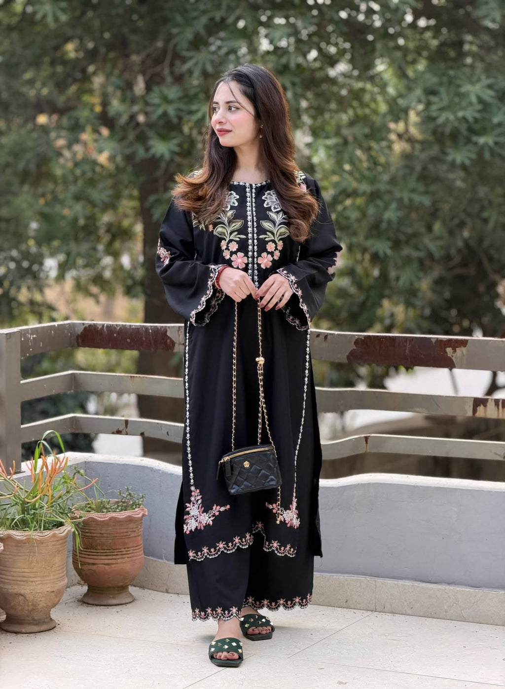 Elegance Redefined – Embroidered Pure Shamoze Silk 2 Piece Suit