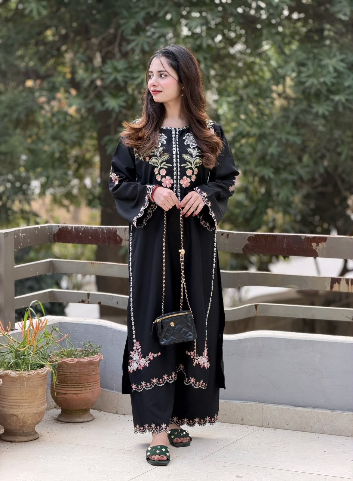 Elegance Redefined – Embroidered Pure Shamoze Silk 2 Piece Suit