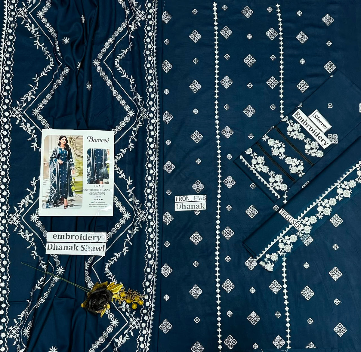 Bareeze Winter Dhanak Collection – Front & Sleeves Heavy Embroidered 3 Piece Suit