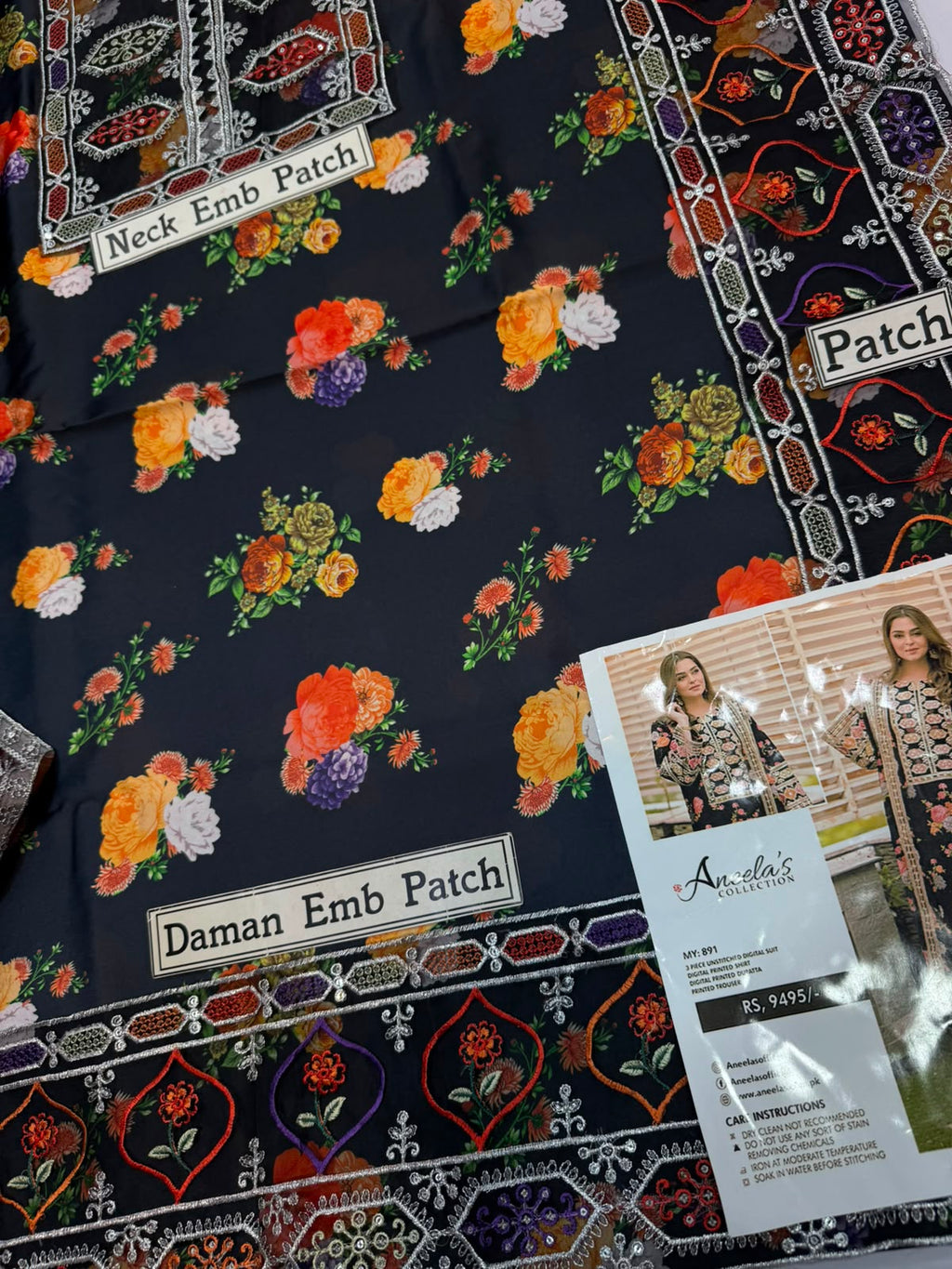 Aneela Mid Summer Silk Collection – Digital Print Embroidered 3 Piece Suit with Silk Dupatta