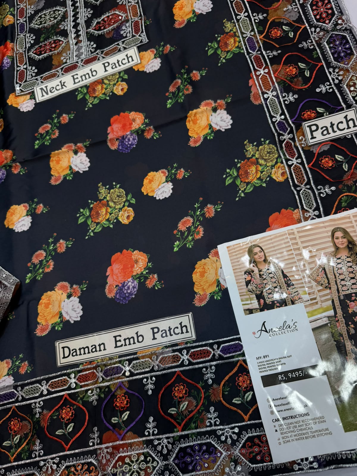 Aneela Mid Summer Silk Collection – Digital Print Embroidered 3 Piece Suit with Silk Dupatta