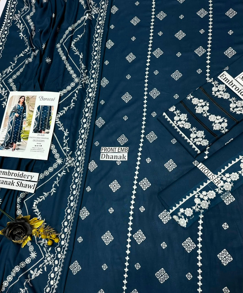 Bareeze Winter Dhanak Collection – Front & Sleeves Heavy Embroidered 3 Piece Suit