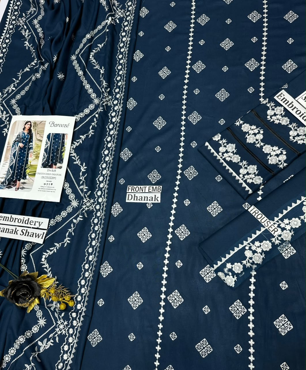 Bareeze Winter Dhanak Collection – Front & Sleeves Heavy Embroidered 3 Piece Suit