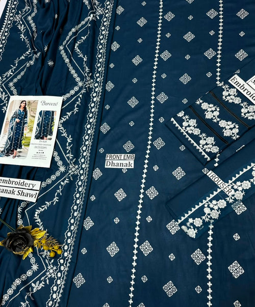 Bareeze Winter Dhanak Collection – Front & Sleeves Heavy Embroidered 3 Piece Suit