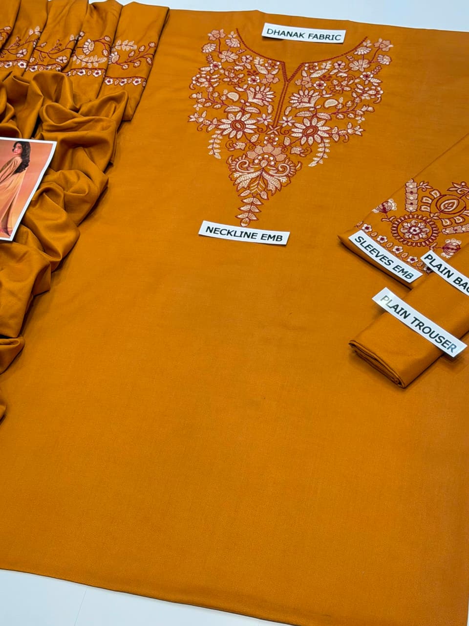 Florent Embroidered 3 Piece Suit with Dhanak Shawl